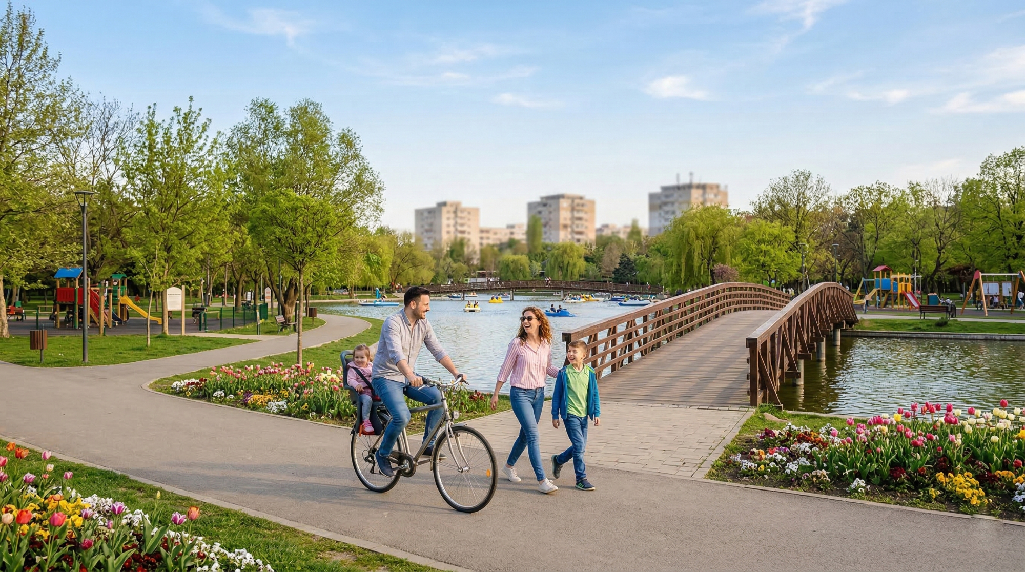 Familie cu copii la picnic în parc